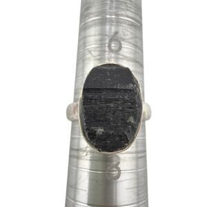 925 Sterling Silver Rough Black Tourmaline Bezel Ring Size 7